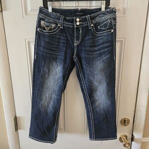 Vigoss Dallas Capri Jeans Womens 9/10 Embellished Rhinestone Flap Pocket Bling